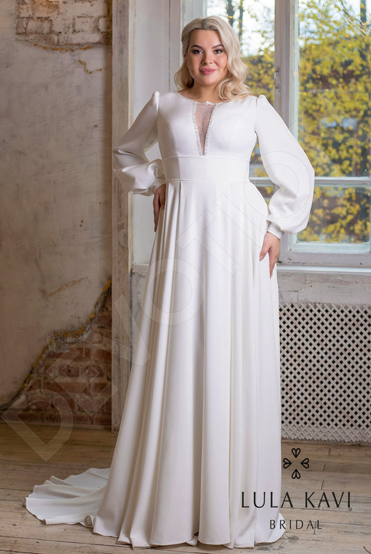 Rinne A-line Boat/Bateau Milk Wedding dress