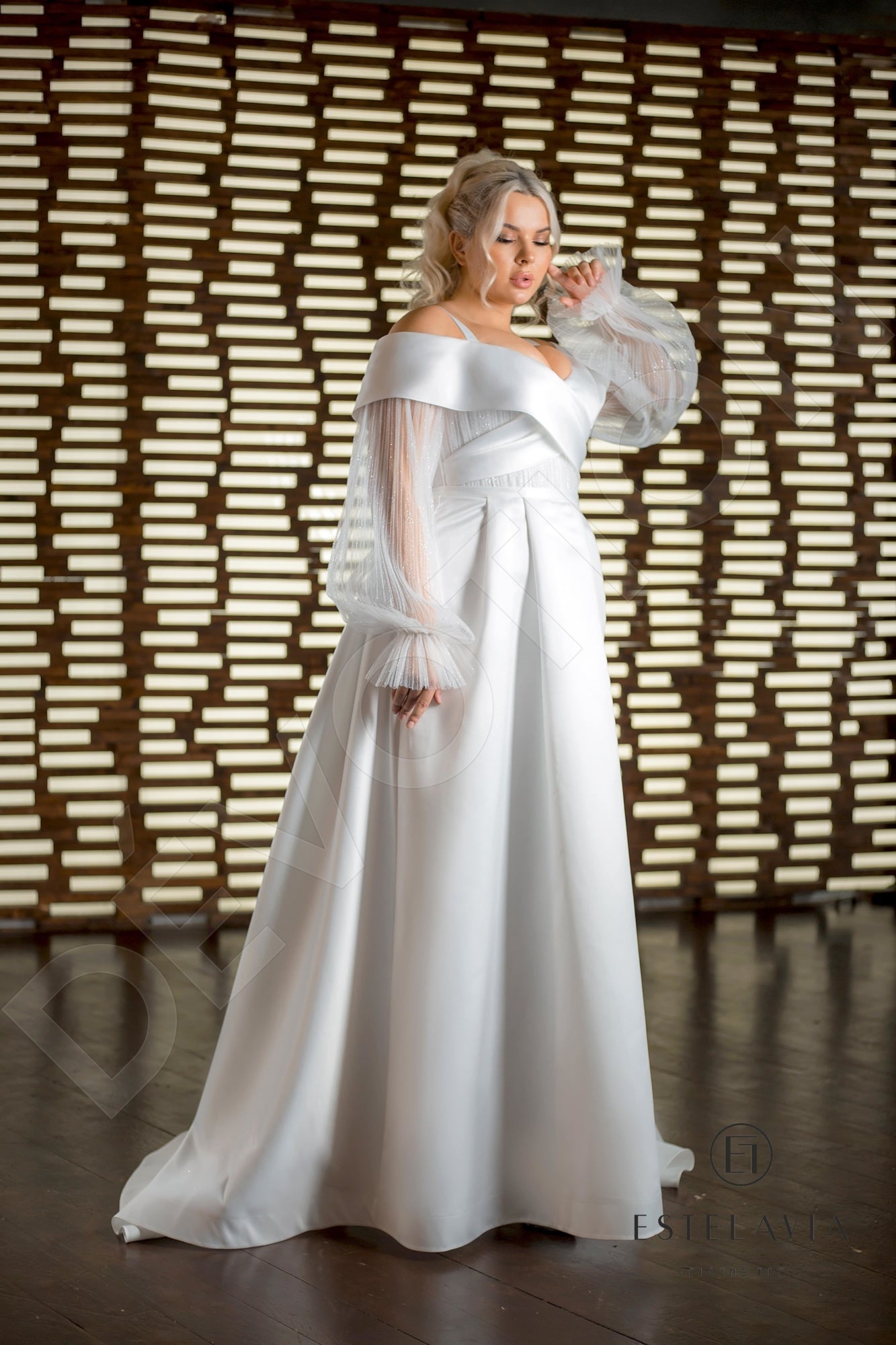 Janini Open back A-line Detachable sleeves Wedding Dress 3