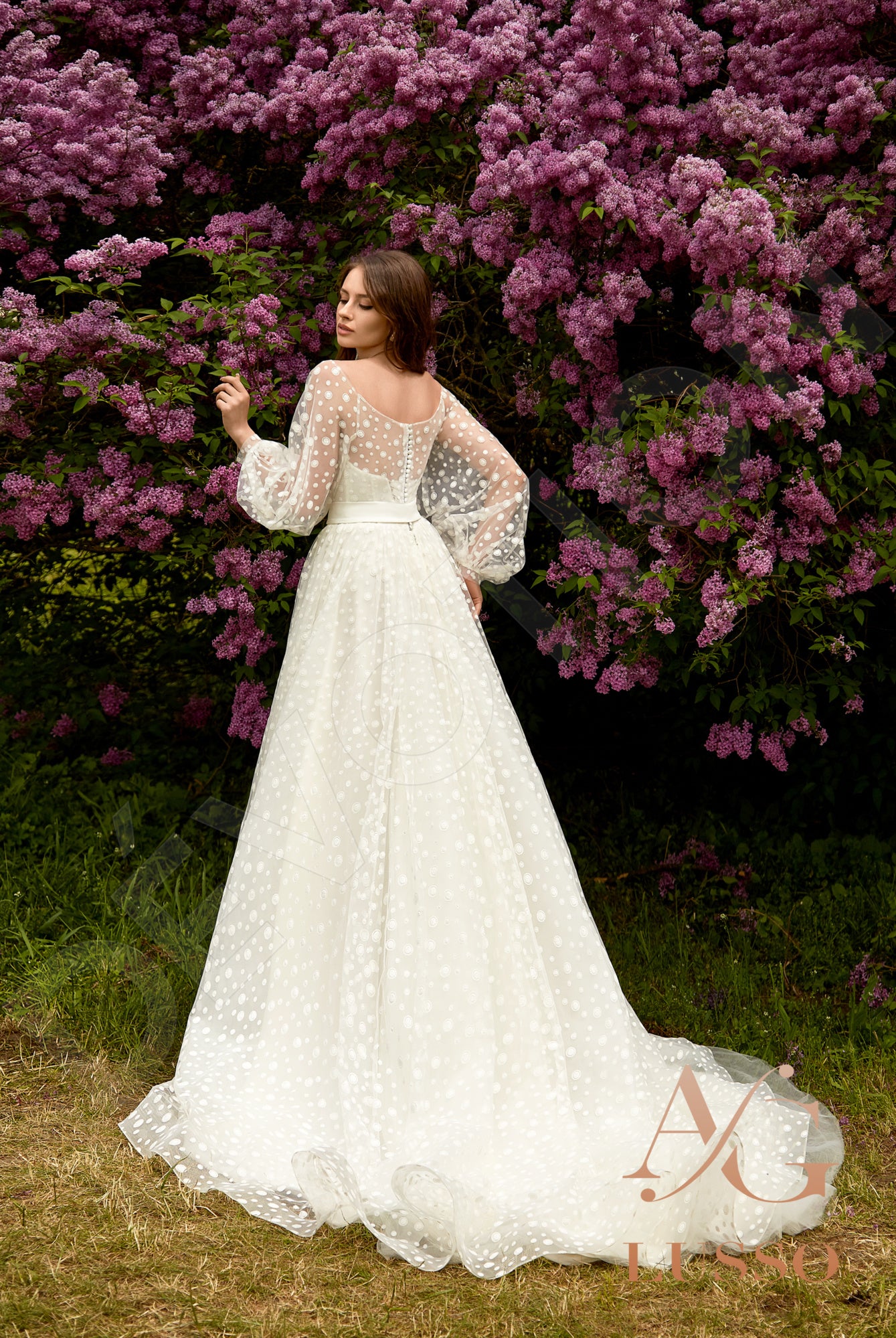 Elge Full back A-line Long sleeve Wedding Dress Back