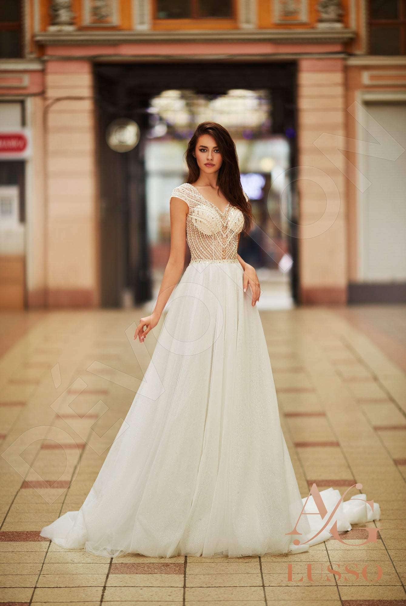 Aile Open back A-line Short/ Cap sleeve Wedding Dress 6