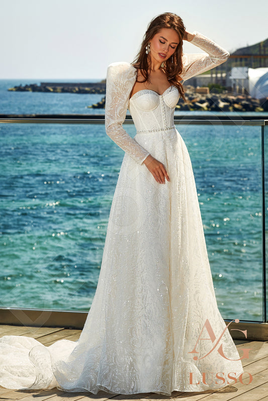 Whitna A-line Queen Anne Milk Wedding dress