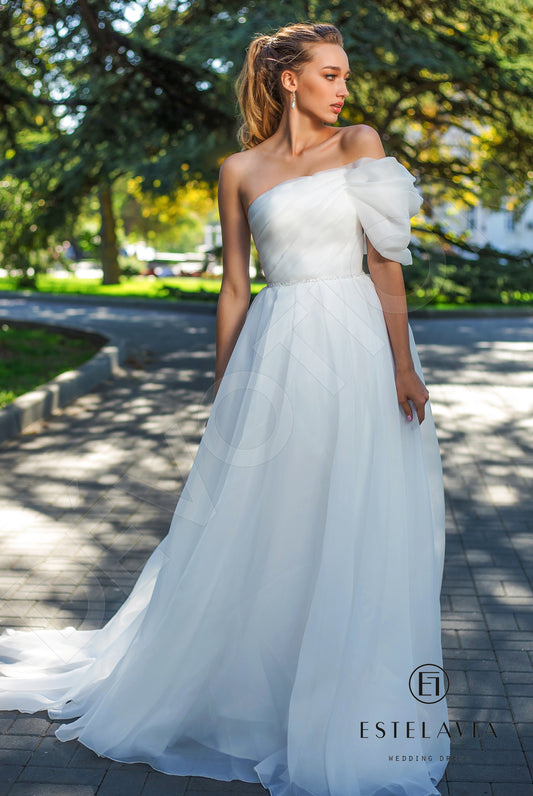 Cataline A-line Straight across Milk Wedding dress