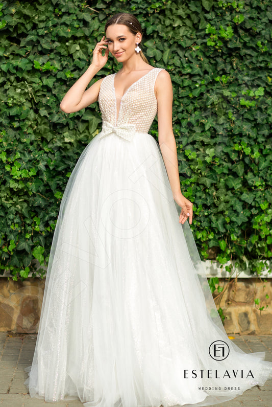 Cosmina A-line V-neck Milk Wedding dress