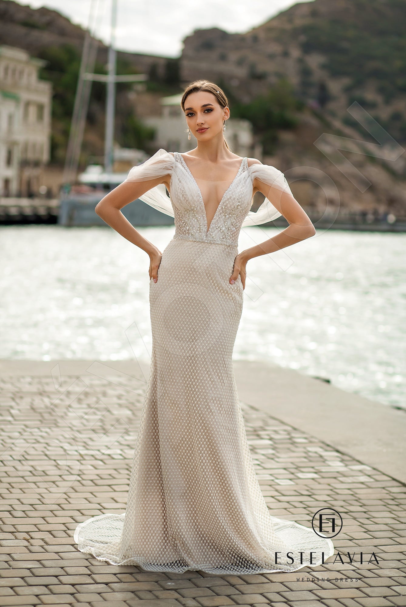 Lonela Trumpet/Mermaid Illusion Milk Cappuccino Wedding dress