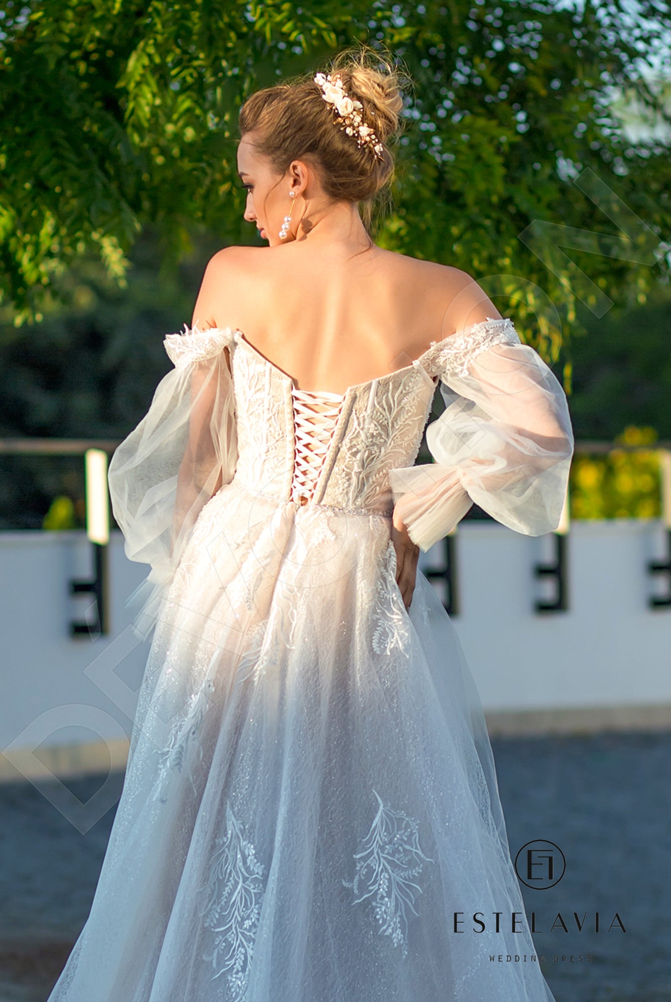 Lucina A-line Straight across Milk Cappuccino Wedding dress