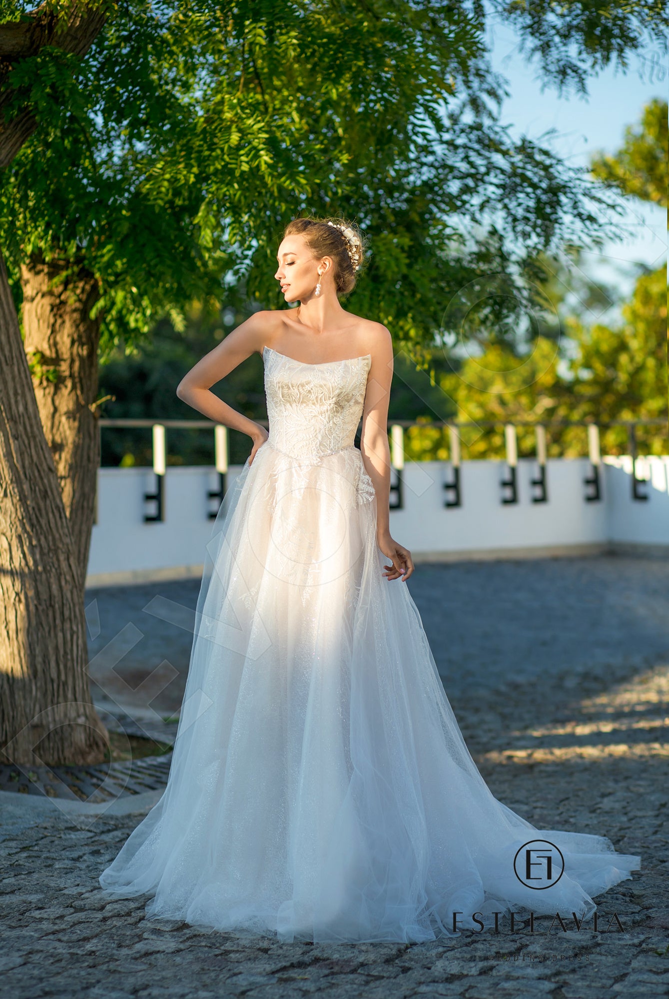 Lucina A-line Straight across Milk Cappuccino Wedding dress