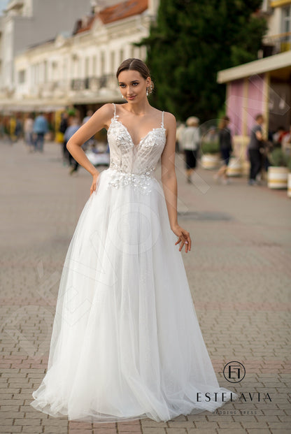 Nicolette Open back A-line Detachable sleeves and straps Wedding Dress 5