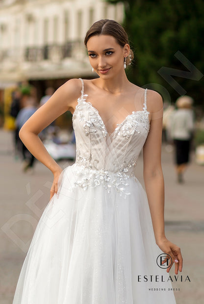 Nicolette Open back A-line Detachable sleeves and straps Wedding Dress 9