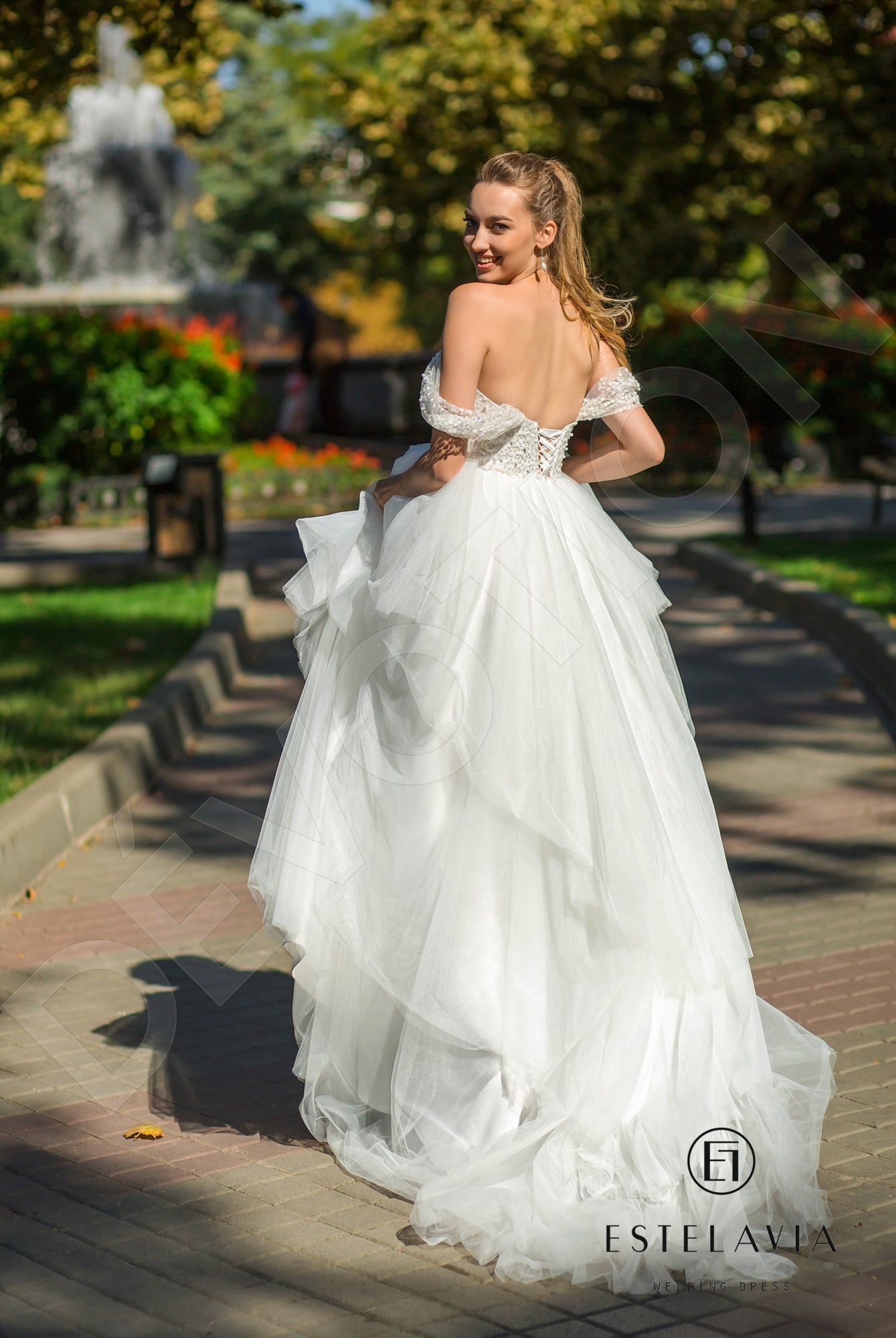 Violetta A-line Straight across Milk Wedding dress