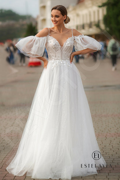 Nicolette Open back A-line Detachable sleeves and straps Wedding Dress Front