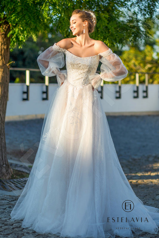 Lucina A-line Straight across Milk Cappuccino Wedding dress