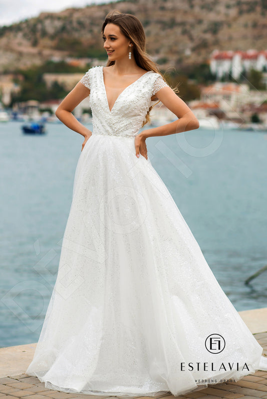Luminitta A-line Deep V-neck Milk Wedding dress