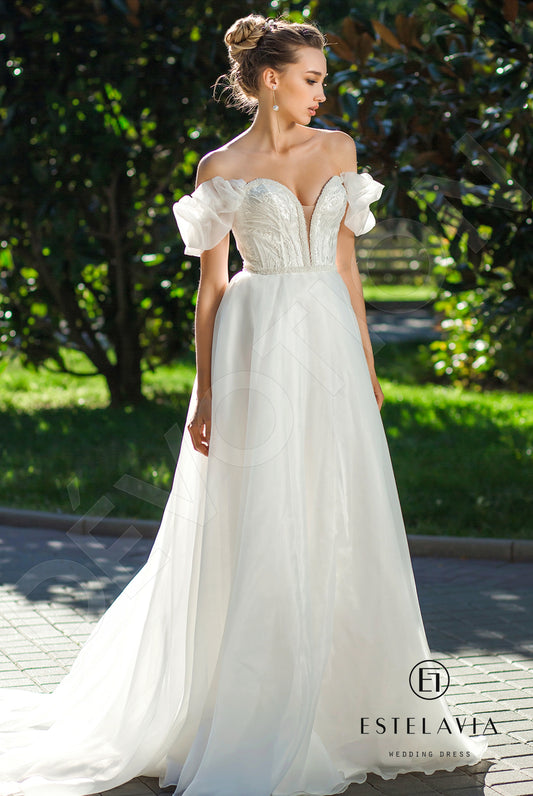 Adelina A-line Off-shoulder/Drop shoulders Milk Wedding dress