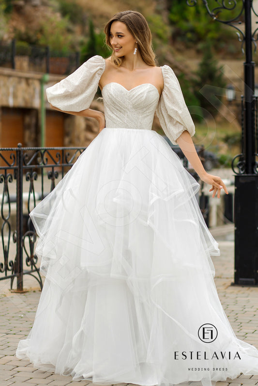 Mihaela A-line Off-shoulder/Drop shoulders Milk Wedding dress