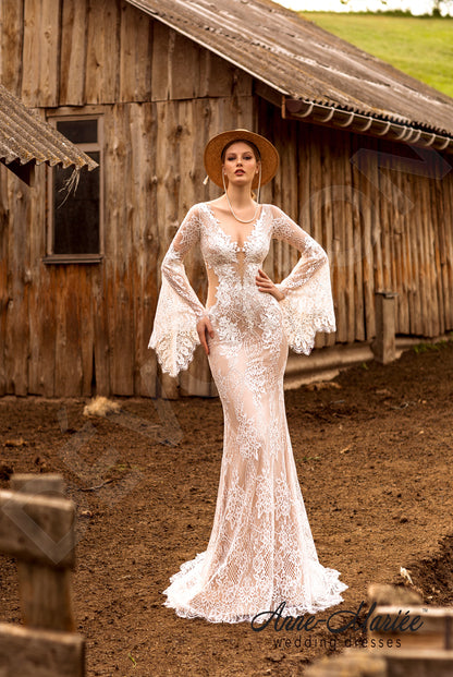 Elwina Illusion back Trumpet/Mermaid Long sleeve Wedding Dress 5