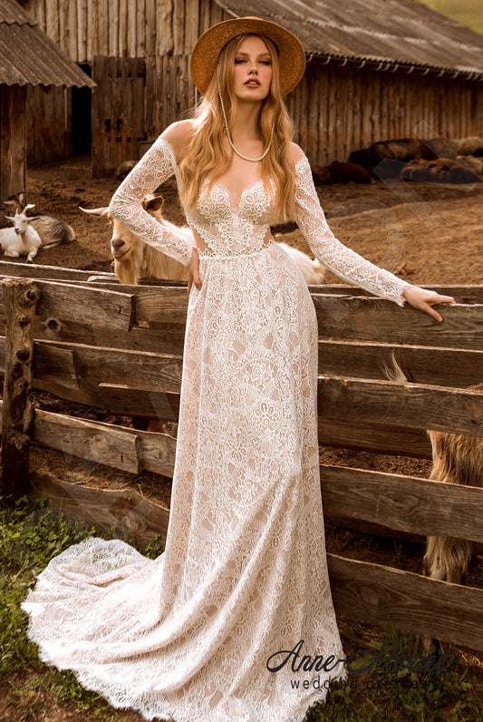 Ida A-line Illusion Ivory Nude Wedding dress