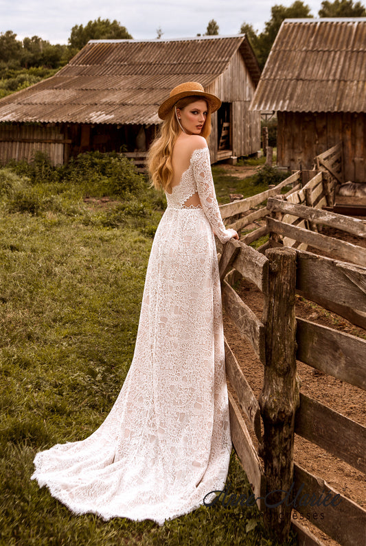 Ida A-line Illusion Ivory Nude Wedding dress