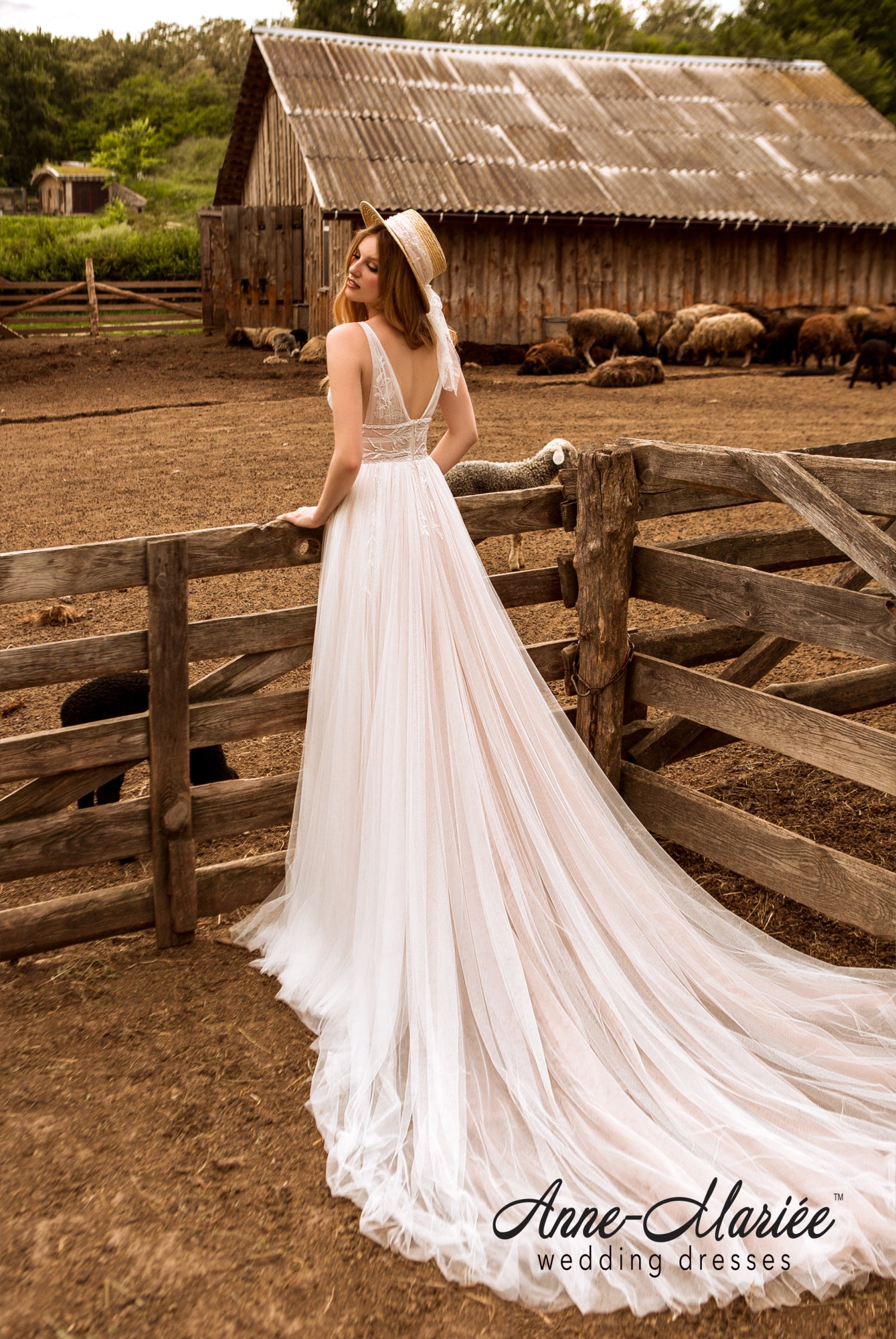 Madlene A-line Deep V-neck Ivory Dustyrose Wedding dress