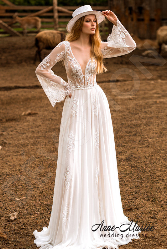 Stefanie A-line Deep V-neck Ivory Nude Wedding dress