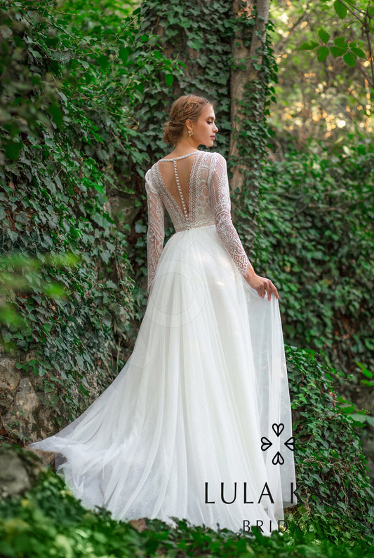 Kamaria A-line Boat/Bateau Milk Wedding dress