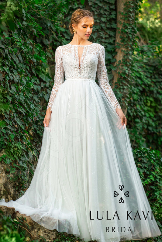 Kamaria A-line Boat/Bateau Milk Wedding dress