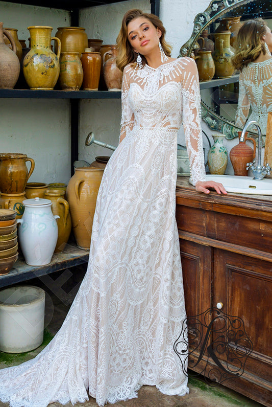 Eros A-line Boat/Bateau Vanilla Wedding dress