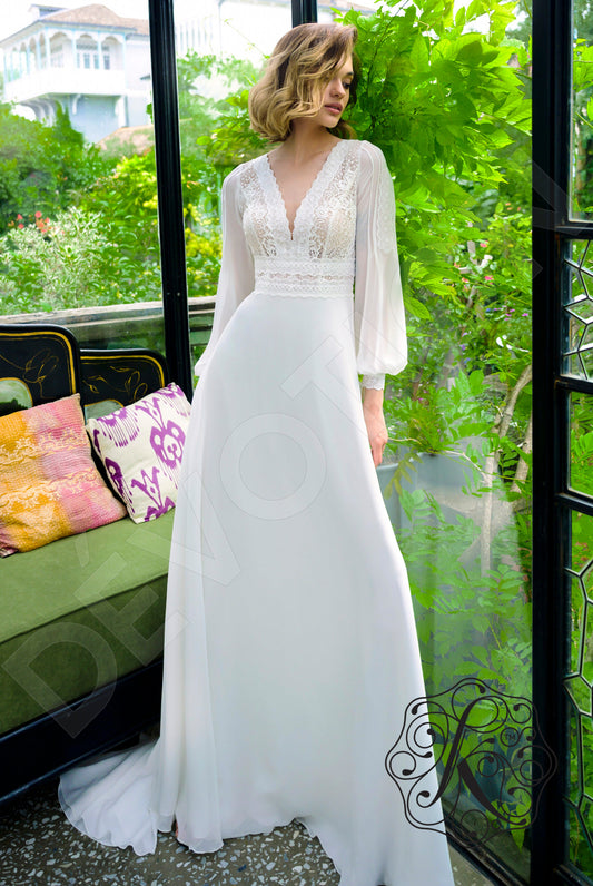 Rudvi A-line Deep V-neck OffWhite Wedding dress