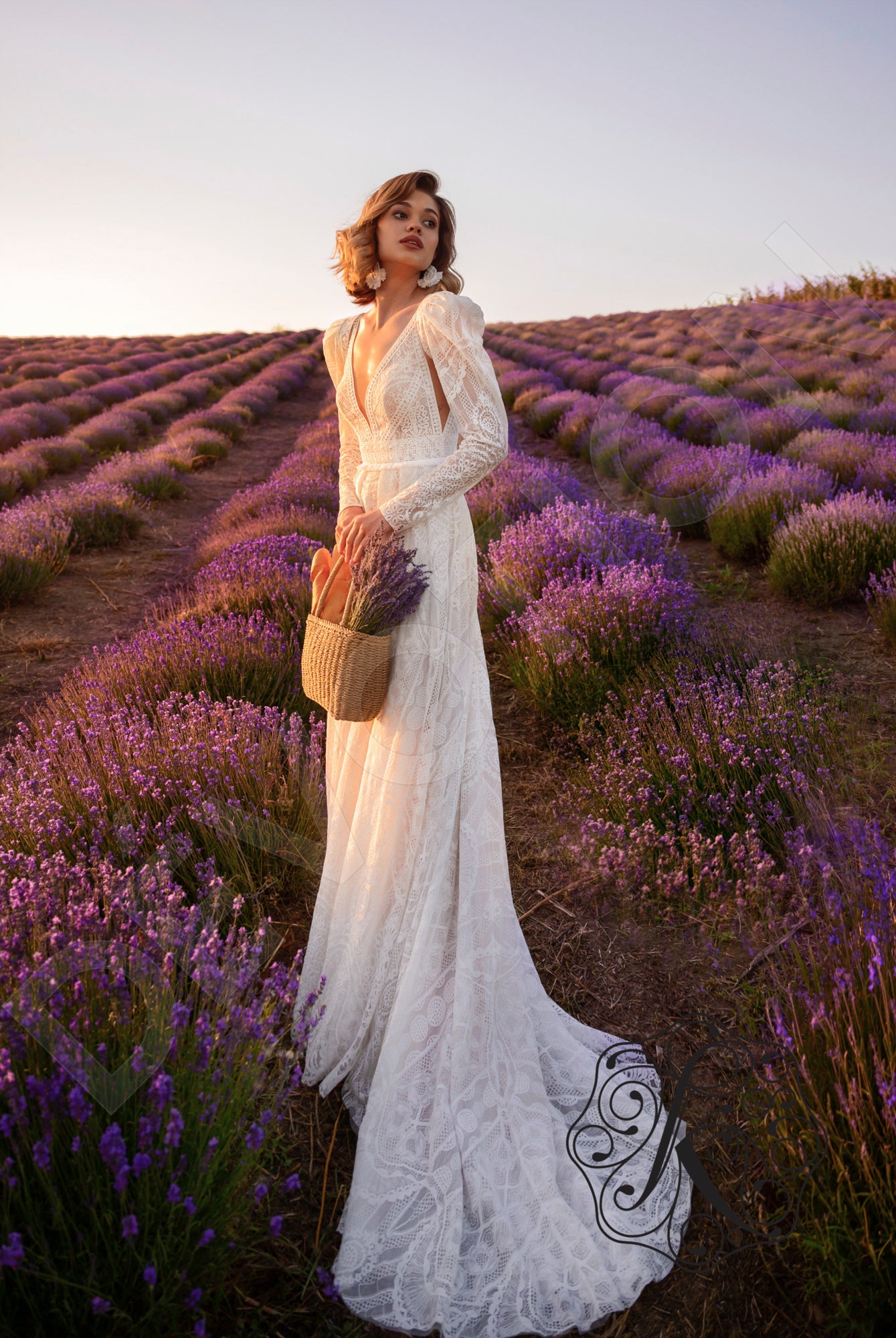 Lita A-line Deep V-neck Vanilla Wedding dress