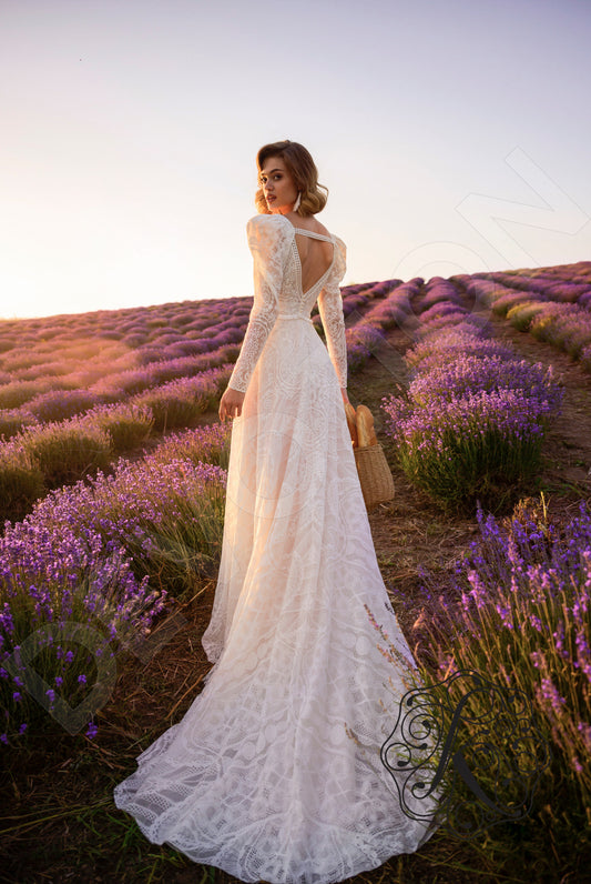 Lita A-line Deep V-neck Vanilla Wedding dress