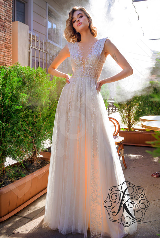 Aridel A-line Illusion Latte Wedding dress