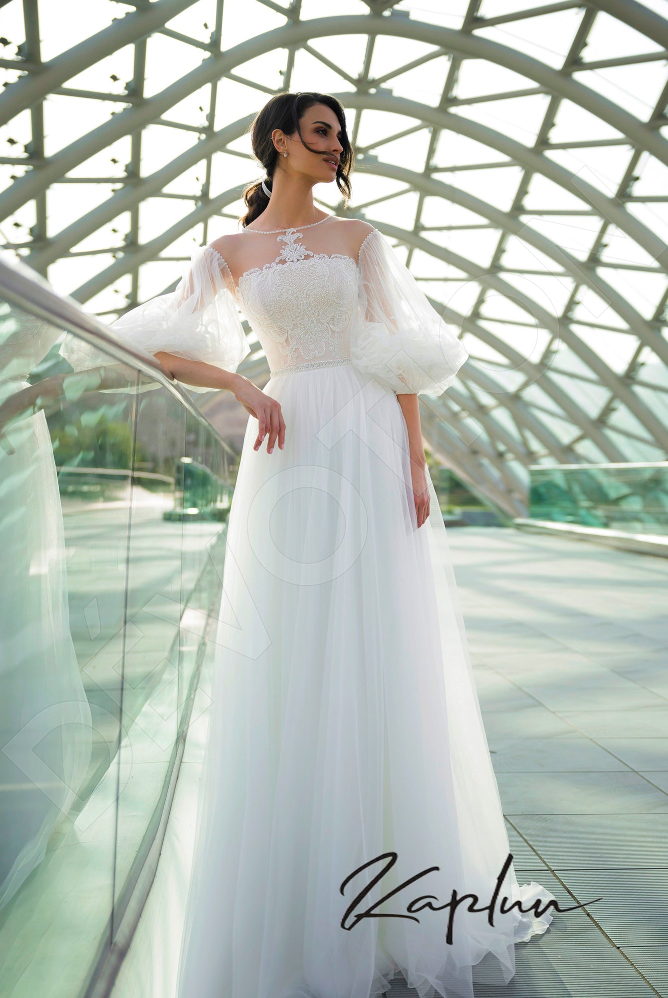 Enton Open back A-line 3/4 sleeve Wedding Dress 5