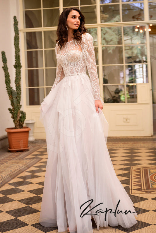 Marioni A-line Boat/Bateau Vanilla Wedding dress