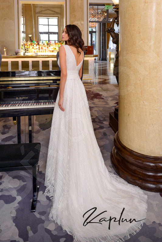 Shakira A-line Deep V-neck OffWhite Wedding dress