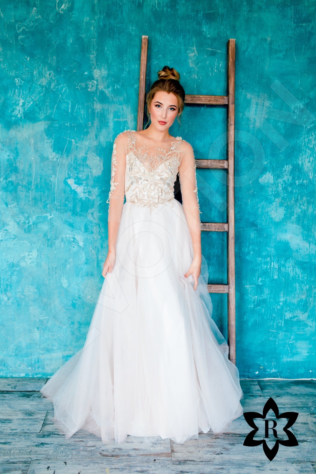 Ariela A-line Illusion Sand Wedding dress