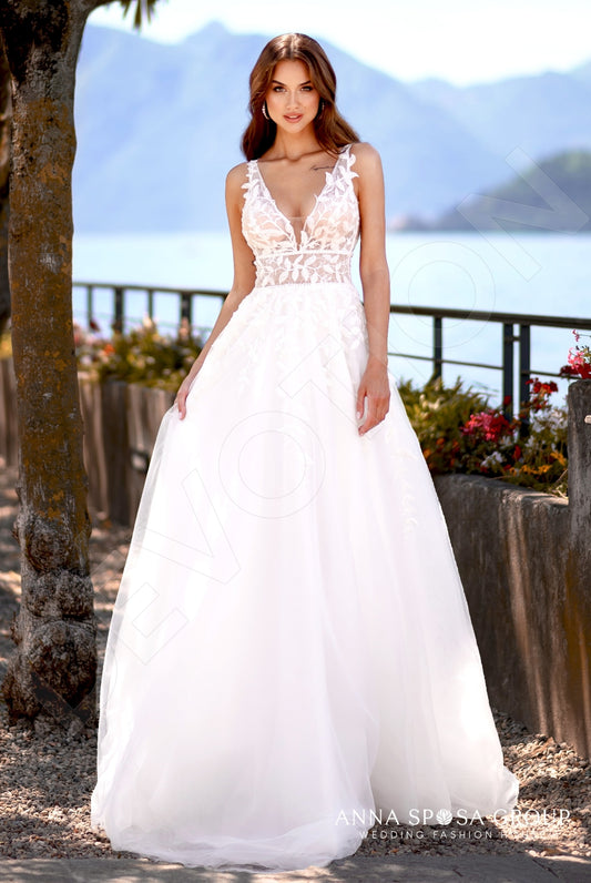 Elna A-line Deep V-neck Milk Wedding dress