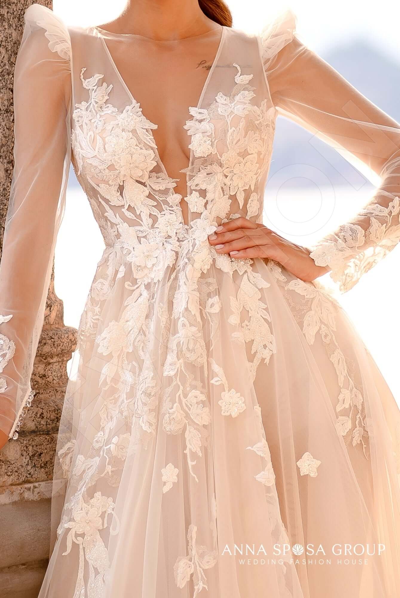 Zhunis A-line Illusion Milk/Nude Wedding dress