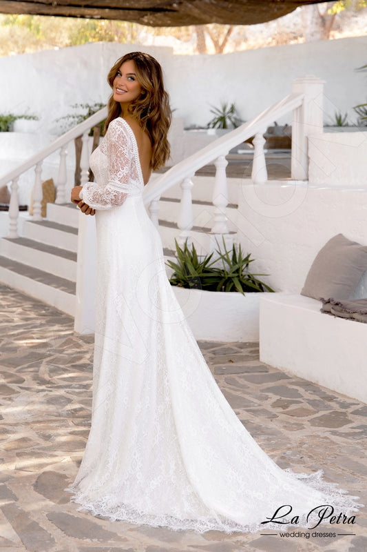 Ostine A-line Boat/Bateau Milk Wedding dress