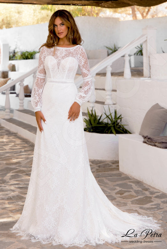 Ostine A-line Boat/Bateau Milk Wedding dress