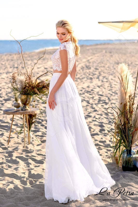Lukis A-line Boat/Bateau Milk Wedding dress