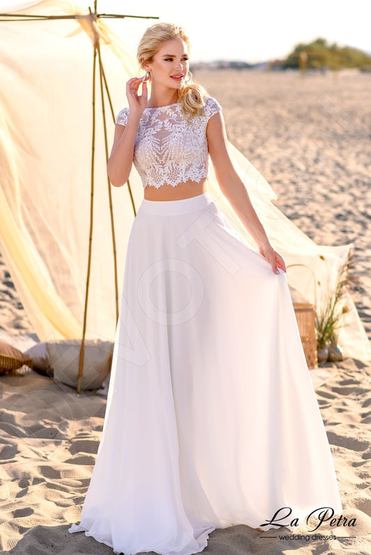 Lukis A-line Boat/Bateau Milk Wedding dress
