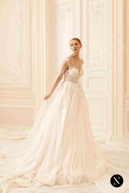 Amy Illusion back A-line Long sleeve Wedding Dress 7