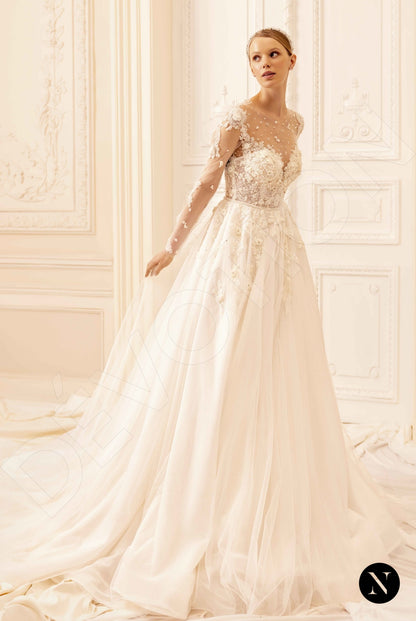 Amy Illusion back A-line Long sleeve Wedding Dress Front