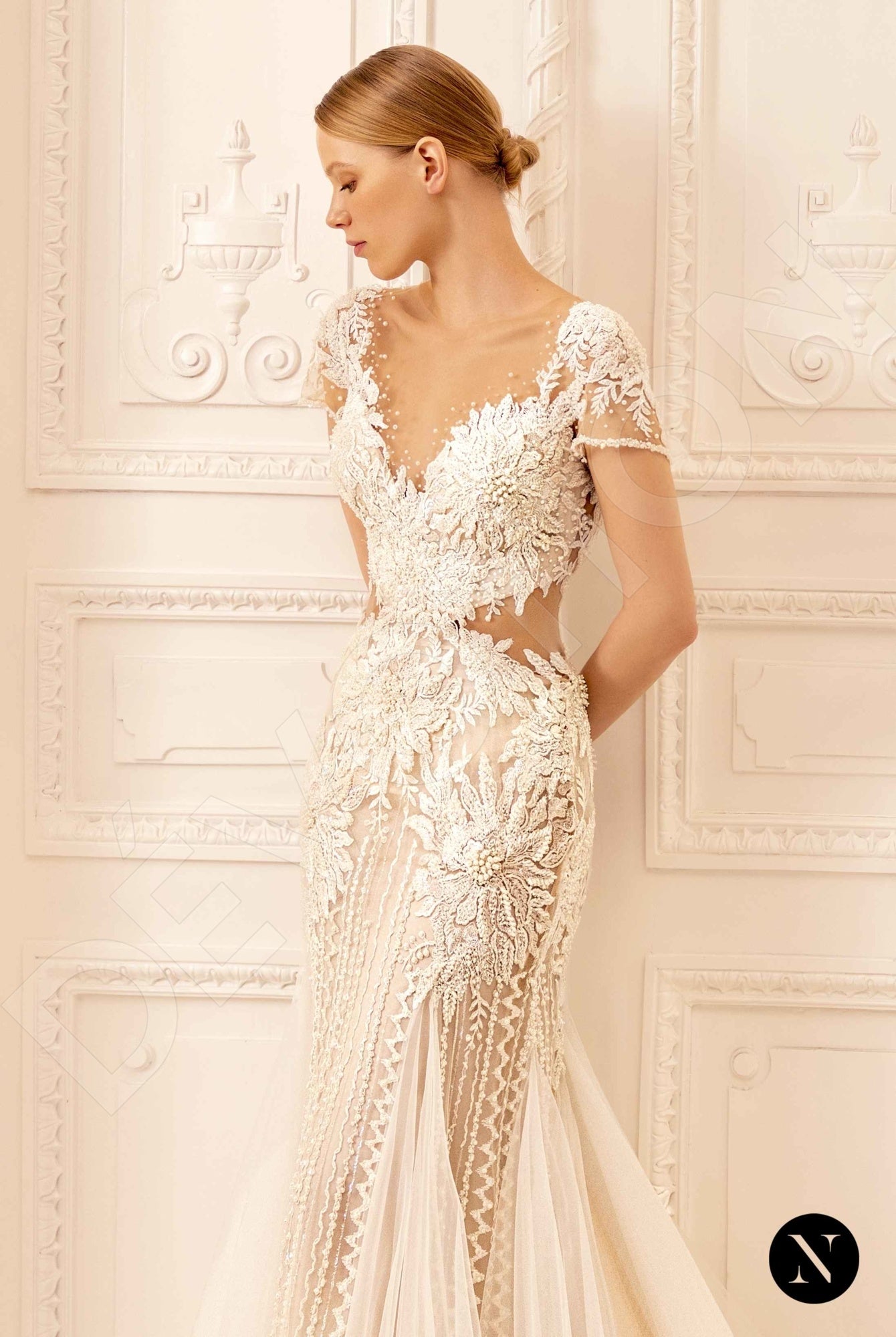 Kate Illusion back Trumpet/Mermaid Short/ Cap sleeve Wedding Dress 4