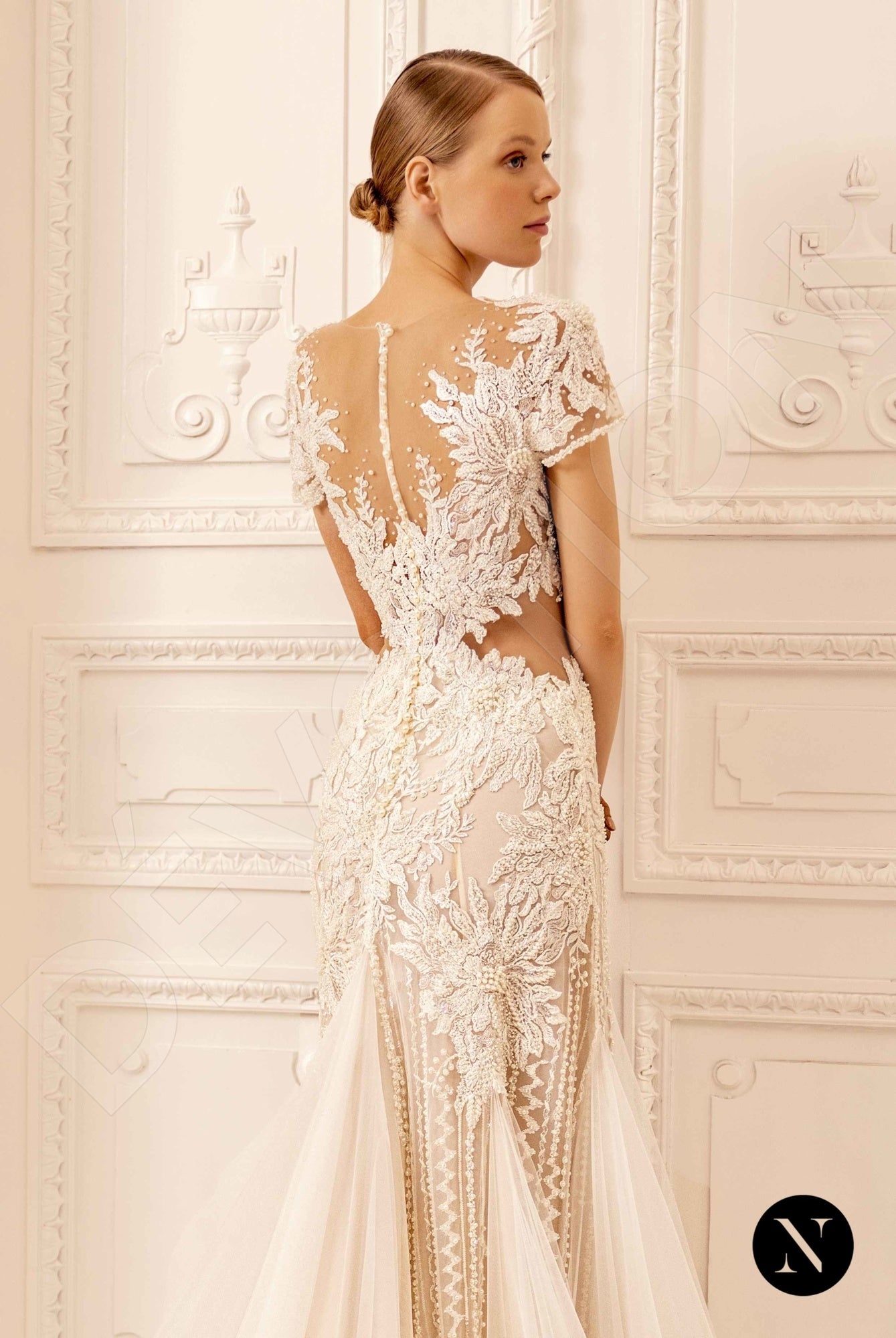 Kate Illusion back Trumpet/Mermaid Short/ Cap sleeve Wedding Dress 3