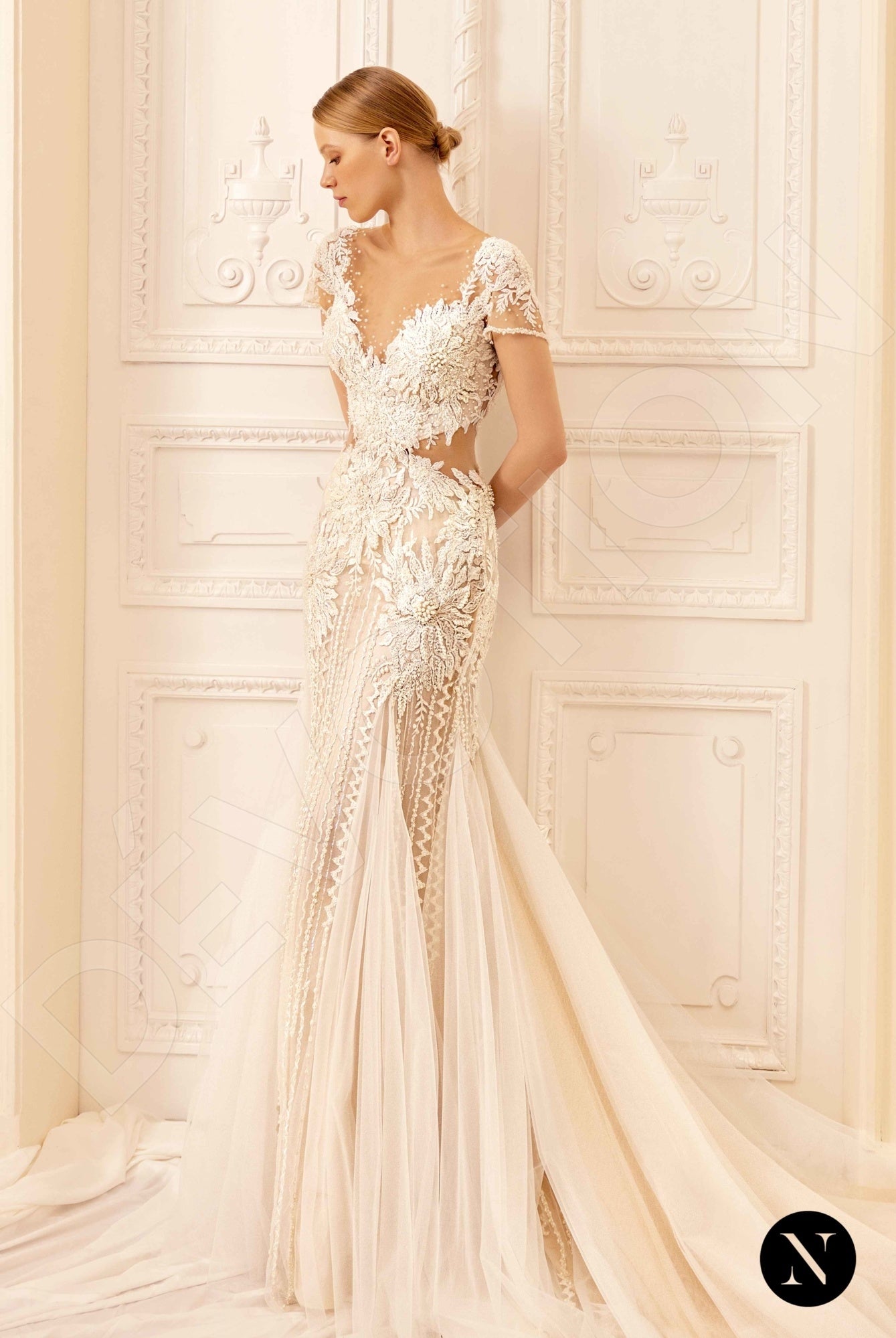 Kate Illusion back Trumpet/Mermaid Short/ Cap sleeve Wedding Dress Front