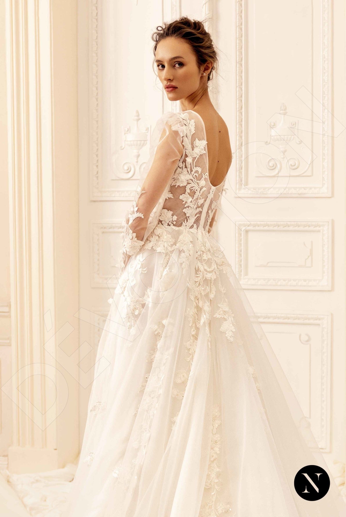 Mandys A-line Deep V-neck Ivory Nude Wedding dress