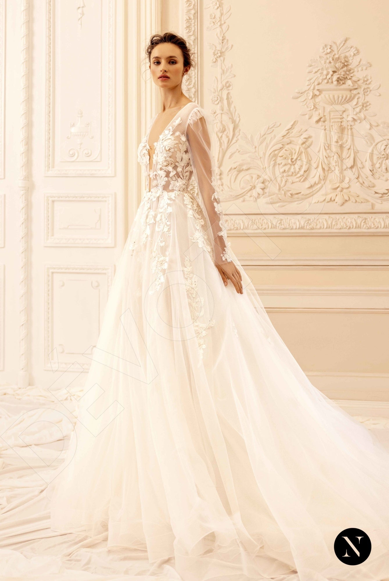 Mandys Open back A-line Long sleeve Wedding Dress Front