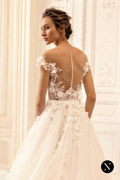 Sharon Open back A-line Short/ Cap sleeve Wedding Dress 5