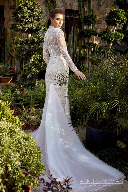 Lee Trumpet/Mermaid High neck Milk Nude Wedding dress
