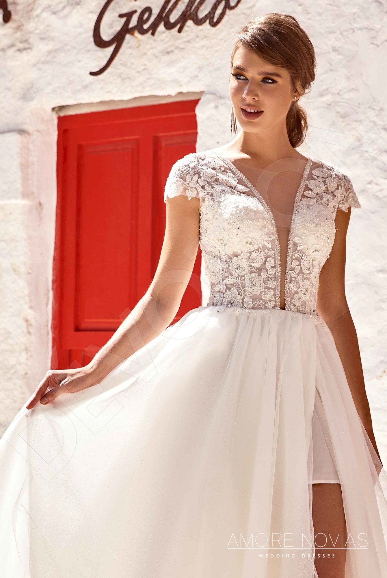 Dianis A-line Deep V-neck Ivory Wedding dress